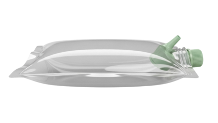 Transparent spouted stand-up pouch isolated PNG, flexible packaging for food and beverage on transparent background, mockup template