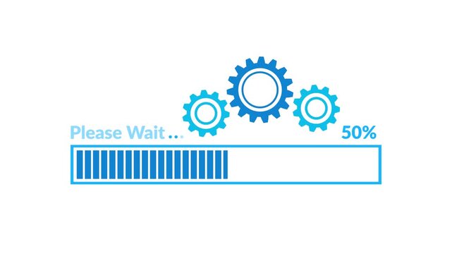 Please wait Processing bar with gear icon animation Video on Transparent background, please wait bar and percentage Futuristic progress loading bar 0-100 percent Video