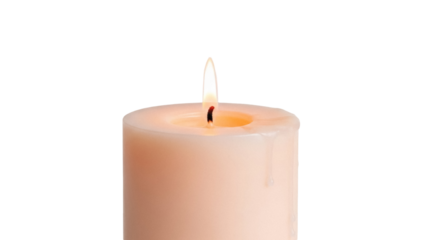 Burning candle PNG isolated on transparent background, wax candle with flame for decoration and religious use, warm light