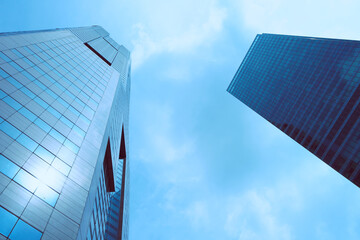 Common modern business skyscrapers, high-rise buildings, architecture raising to the sky - Concepts of financial, economics, future, money, crisis, etc