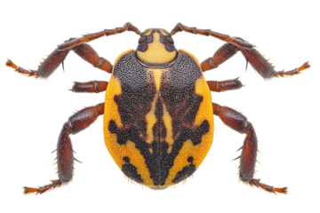 Detailed top view of a colorful tick isolated on transparent background.