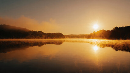 Sunrise Over a Misty Lake