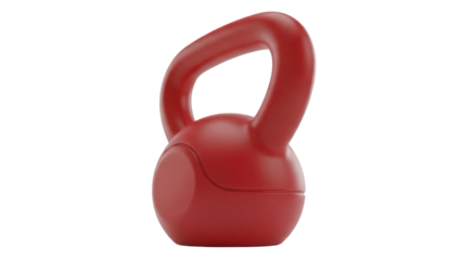 Red kettlebell isolated PNG, fitness equipment for strength training and workout on transparent background, exercise tool for gym and home use
