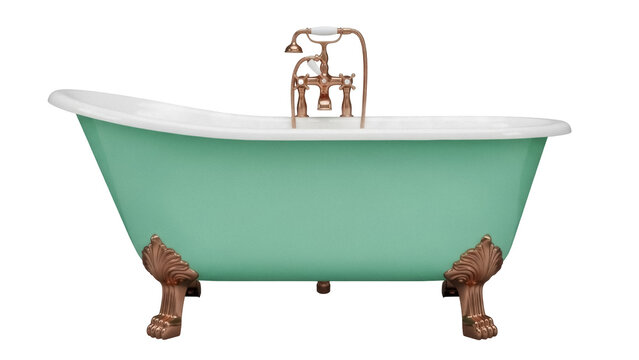 Mint green clawfoot bathtub isolated PNG, vintage style bathroom fixture on transparent background for interior design and renovation projects