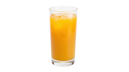Refreshing orange juice with ice in a glass isolated PNG, healthy drink for breakfast and summer refreshment on transparent background