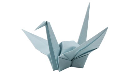 Light blue origami crane PNG isolated on transparent background, folded paper bird for peace and handmade decoration