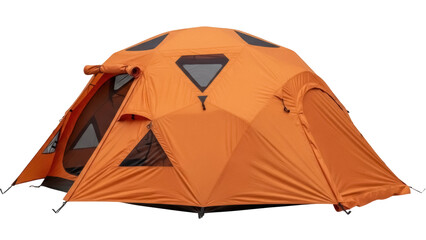 Orange dome tent isolated PNG, camping shelter for outdoor adventure and mountaineering expeditions on transparent background