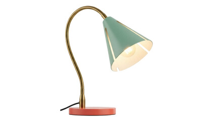 Mint green desk lamp PNG isolated on transparent background, retro style lighting fixture for home office and study room decor