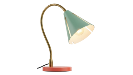 Mint green desk lamp PNG isolated on transparent background, retro style lighting fixture for home office and study room decor
