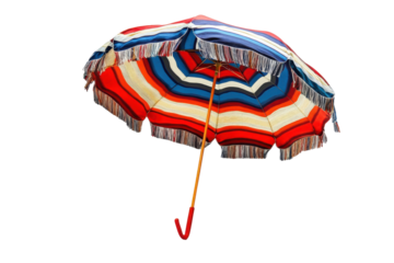 Colorful beach umbrella isolated on transparent background. Colorful retro beach umbrella isolated on white background.