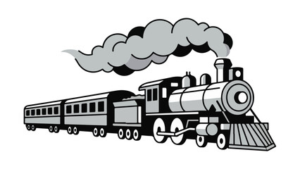 Classic steam train with passenger cars emitting smoke illustration © StockStudio