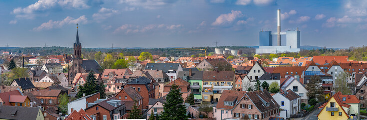 Fototapeta premium Panoramic view of the Stein Germany city with power plant