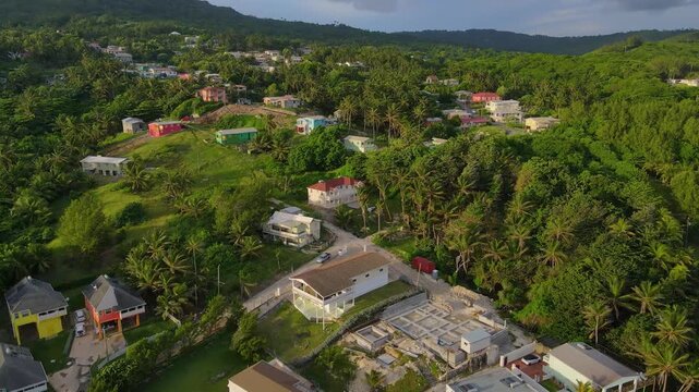 Bathsheba Beach aerial view including mushroom rock in village of Bathsheba, Saint Joseph, Barbados. 