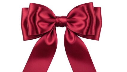 Elegant burgundy satin bow isolated PNG on transparent background, festive decoration for gifts and celebrations