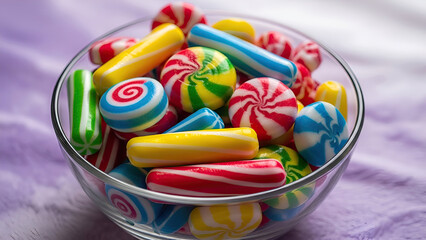 Colorful candies in glass bowl