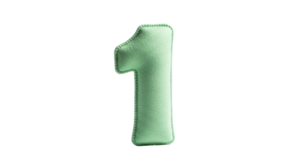 Mint green felt number one isolated PNG, soft handmade font for kids birthday party decoration and educational resources