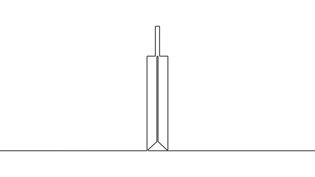 Cricket bat icon continuous one line drawing international sports equipment 4k animation video