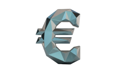 Geometric euro symbol PNG isolated on transparent background, polygonal currency sign for finance and business