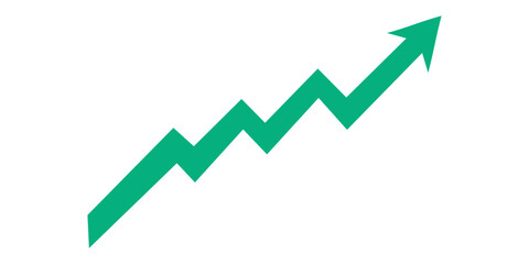 Green upward trend arrow graph vector , business growth, financial progress, success and rising chart icon