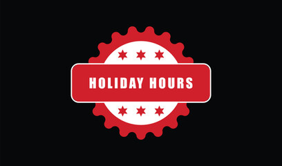 Red and White Holiday Hours Badge with Stars and Scalloped Border, Business Sign for Seasonal Opening Times