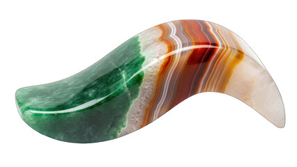 Curved Agate Gemstone with Green, Red, and White Bands