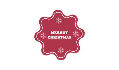 Merry Christmas Red Scalloped Badge with Snowflakes, Festive Winter Holiday Greeting Label