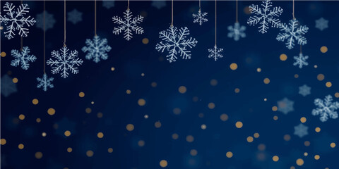 An abstract blue Christmas background features a winter pattern of ice snowflakes and stars in a cold sky illustration for a festive holiday season celebration or New Year card design
