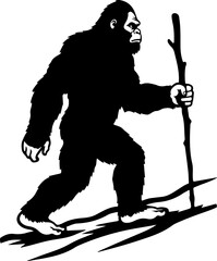Bigfoot Silhouette in Mountain Wilderness Illustration