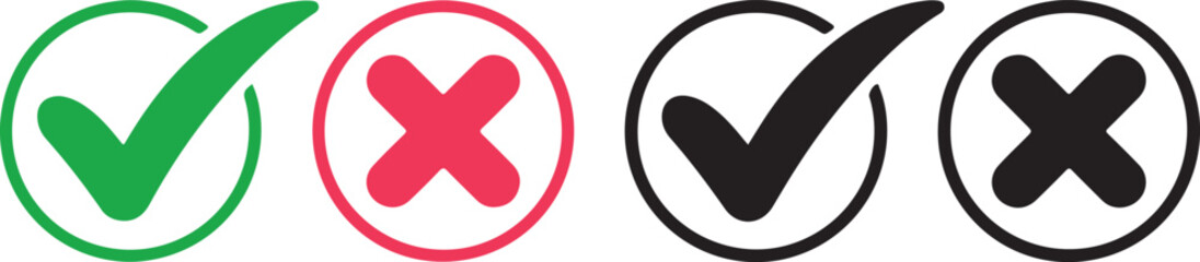 Fototapeta premium Four circular icons displaying check and cross marks in different colors