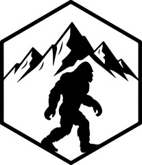 Bigfoot Silhouette in Mountain Wilderness Illustration