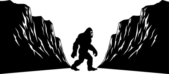 Bigfoot Silhouette in Mountain Wilderness Illustration