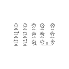 Set of map location icons isolated on transparent background