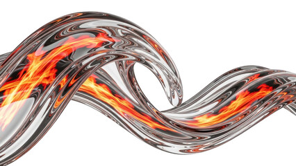 Abstract Fiery Metal Swirl with Flames and Reflections