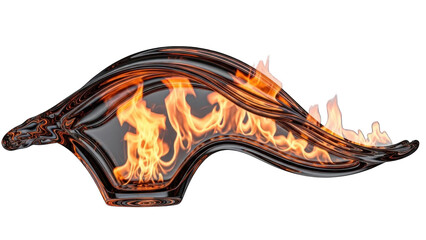 Fiery Abstract Shape with Glowing Flames and Dark Glossy Texture
