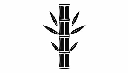 Black silhouette of bamboo stalk with leaves on white background.