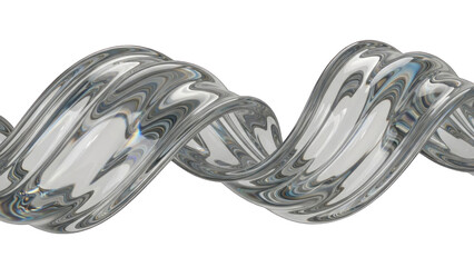 Abstract liquid metal spiral, fluid chrome ribbon, futuristic design element, shiny texture