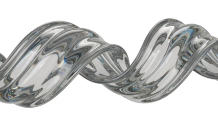 Abstract liquid metal spiral, fluid chrome ribbon, futuristic design element, shiny texture