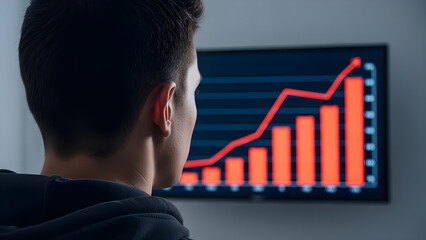Man analyzing rising economic graph, inflation concept in the office