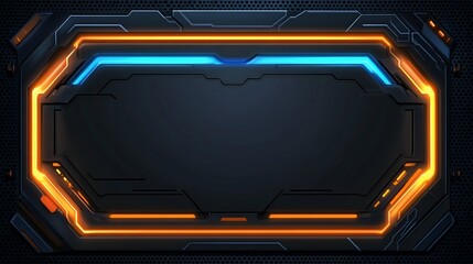 Futuristic glowing frame, dark tech background, digital display, interface