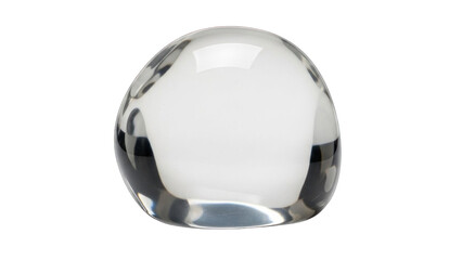 Clear glass paperweight with rounded shape on white background