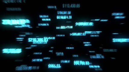 Abstract Distorted Computer Screen Flying Price Matrix Loop - Powered by Adobe