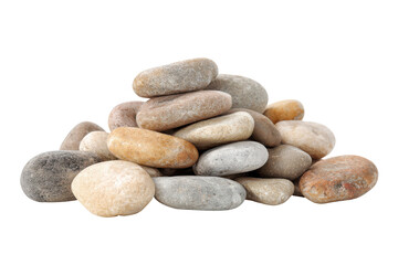 Pile of smooth river stones isolated on transparent background. Pile of smooth natural river stones stacked isolated on white background.