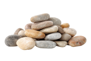 Pile of smooth river stones isolated on transparent background. Pile of smooth natural river stones stacked isolated on white background.