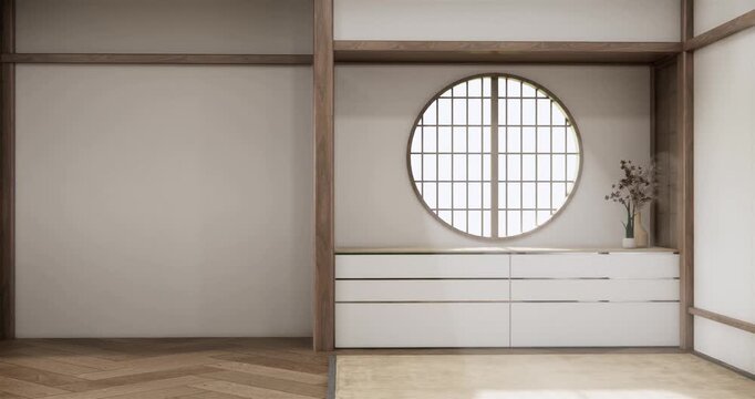 Empty Mock up living room, minimal style with wooden details background 3D illustration rendering