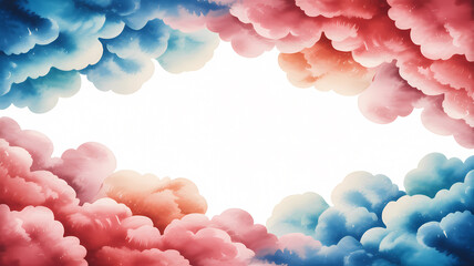 patriotic red white blue cloud frame background with soft watercolor texture