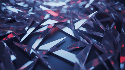 abstract glass shards background with futuristic red and blue reflections