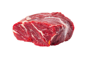 Raw beef chuck roast isolated on transparent background. Raw beef chuck roast with marbling isolated on white background.