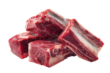 Raw beef short ribs stacked isolated on transparent background. Fresh raw beef short ribs stacked ready for grilling isolated on white background.