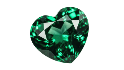 Heart-shaped green tourmaline gemstone isolated PNG, faceted crystal for jewelry design and luxury goods on transparent background