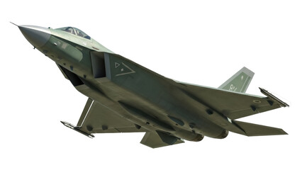 Camouflaged stealth fighter jet PNG isolated on transparent background, military aircraft for defense and aerospace concepts